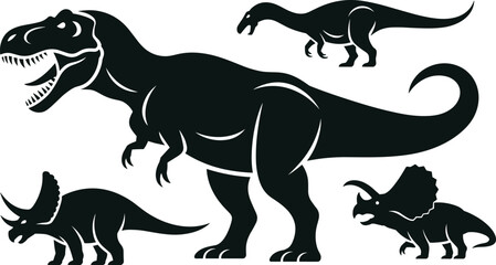 Dinosaur silhouette vector set, T rex and triceratops prehistoric reptile collection isolated on white background for design © Shuvo Creative