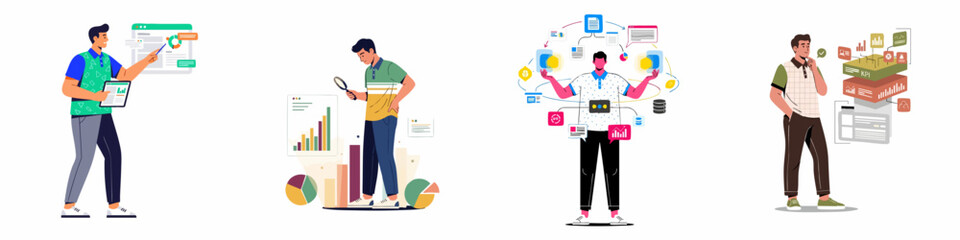 Digital Business Analytics and Performance Management Concepts with Professionals Analyzing Data, Monitoring KPIs, and Managing Information Systems. © Payandu