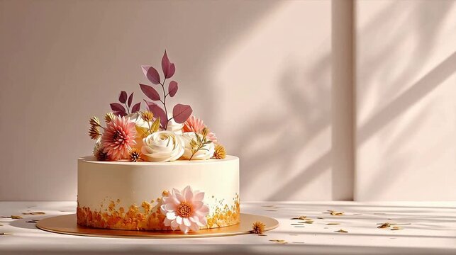 Floral decorated cake on table