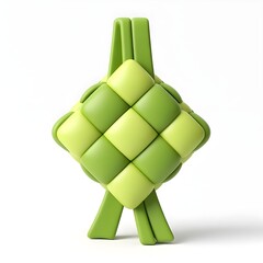 ketupat icon, woven diamond-shaped rice cake with soft rounded edges 3d rendering isolated on white background cartoon plastic style icon