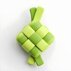 ketupat icon, woven diamond-shaped rice cake with soft rounded edges 3d rendering isolated on white background cartoon plastic style icon