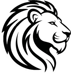 Fototapeta premium Stylized black and white profile illustration of a roaring lion's head