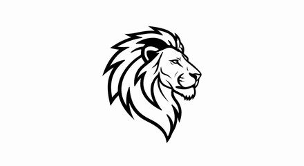 Fototapeta premium Stylized black and white profile of a fierce lion's head with mane