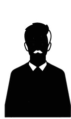 Stylized black silhouette of a man with mustache and shirt
