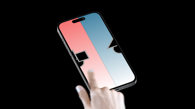 Mobile Perspective Swipe Left Double &ndash; Smartphone Screen Presentation with Hand Gestures, Swipe Scroll Tap Click Animation, Vertical App UI UX Showcase, Social Media Story Template