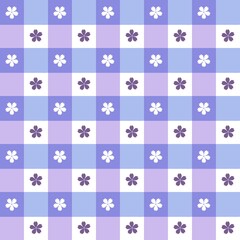Obraz premium Seamless Purple Gingham Pattern with White and Lavender Sakura Flowers