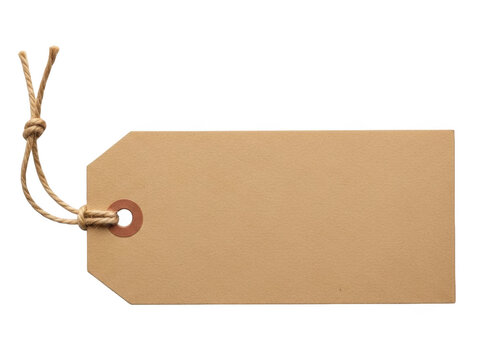 A brown tag with a string attached to it isolated on transparent background