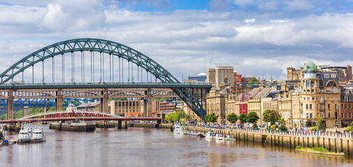 Fototapeta premium Panorama of the Quayside and Tyne Bridge in Newcastle upon Tyne, England