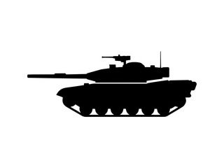 Fototapeta premium A clean vector silhouette of a heavy armored tank with a long main gun and turret, ideal for military, war, or tactical design projects.