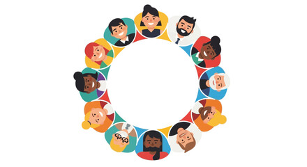 Fototapeta premium Diverse Global Community Network: Multiracial People Avatars in a Circular Frame with Copy Space, Concept of Teamwork and Inclusion
