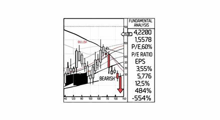 Stock market chart displaying candlestick patterns and fundamental analysis data