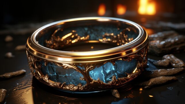 Ornate Gold Ring with Lightning Interior