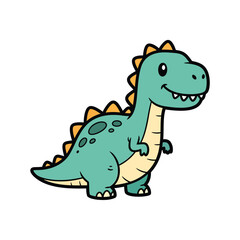 Obraz premium A cartoon dinosaur standing in a playful stance, showcasing vibrant green scales and orange spikes, in a simple illustration style, from a frontal viewpoint.