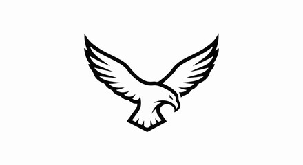 Obraz premium Stylized black outline of a raptor with wings spread in flight, isolated on white