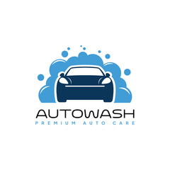 Car Wash Logo with Blue Foam Car Icon Modern Auto Care Branding