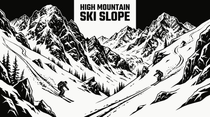 high altitude ski slope with deep powder snow representing extreme skiing winter mountain scene showing adventure high speed and professional winter sport experience © samira