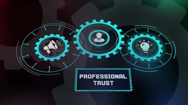 High-tech representation of professional trust and leadership using human profile icon within mechanical gears.
