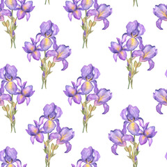 Seamless pattern of iris bouquets