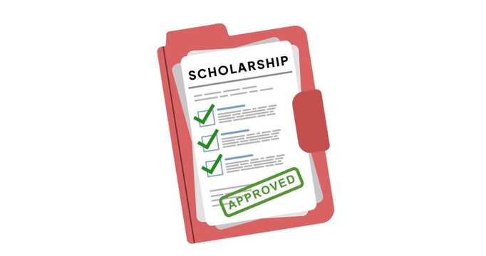 Animation of a Scholarship Document Sheet with Approved Stamp Effect for Education Funding, Grant Approval and Academic Admission
