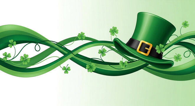 Happy St Patricks Day Leprechaun Hat Shamrock Swirl Green Wave Border JPG Transparent | Adobe Photoshop Tutorial JPG