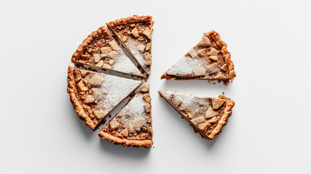 Delicious apple pie with slices, top view on white background