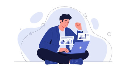 Man analyzing financial charts on laptop, business growth concept