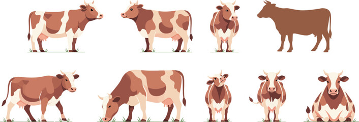 Beef and Dairy Cow Set in Various Poses Vector