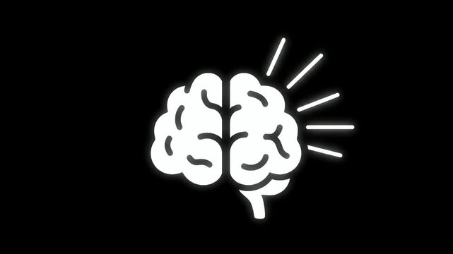 Simple white brain icon on black background representing intelligence and thought.