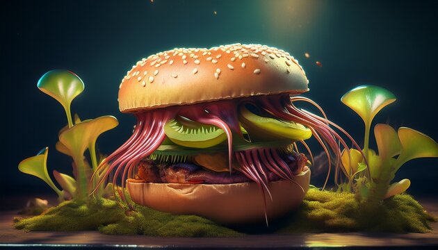 venus flytrap eating a hamburger