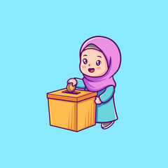 Muslim Girl Donating Coin to Charity Box