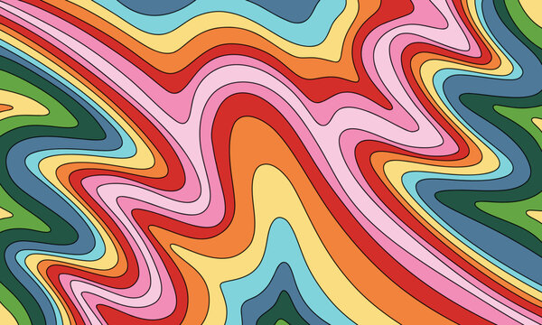 Colorful Abstract Horizontal Banner Background with Wavy Shapes in Rainbow Colors