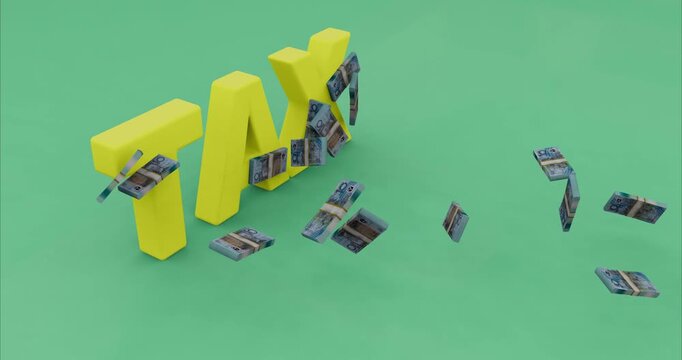 Taxation in australia 3d word tax with falling aud money