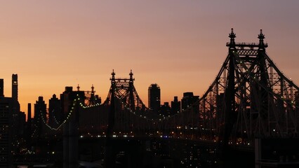 New York City Manhattan Midtown skyline from Queens, Queensboro bridge architecture, United States....