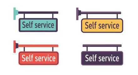 Fototapeta premium Four self service signs in different colors and orientations