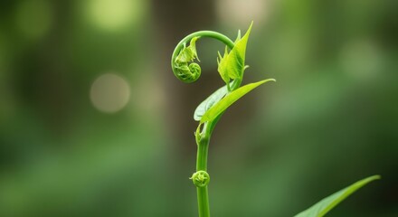 Green Plant Stem with Budding Leaves.