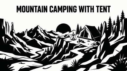 camping scene showing a tent placed on a mountain with sunrise view representing adventure travel freedom lifestyle and nature exploration © samira