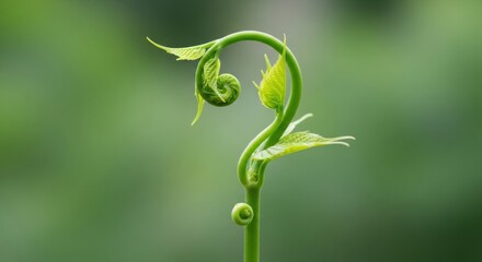 Green Vine Sprout with Curled Leaves.
