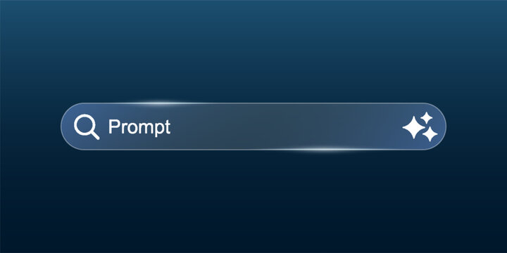 Generative AI bar in glass style. AI generate based on a prompt. Search and analysis by AI. Chatbot and assistant web interface element for UI UX design. Tech artificial intelligence concept
