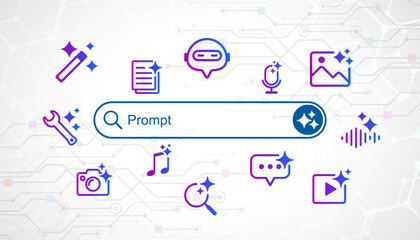 Artificial intelligence technology concepts. Input prompt as commands for search and generate by AI. AI generate based on a prompt. Machine learning and generate