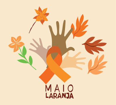 Banner with ribbon logo maio laranja is celebrated every year on 18 may