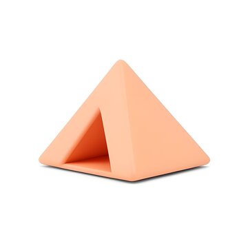 A geometric representation of an abstract peach-colored triangular pyramid with a hollowed interior base