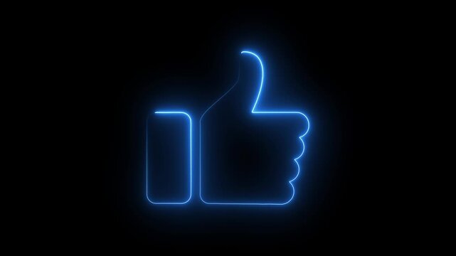 Glowing neon line Hand thumb up icon isolated Neon Outline Like Icon . Social media like increasing animated like button. very positive internet icon