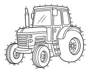 Obraz premium Connect the Dots Tractor Coloring Page for Kids