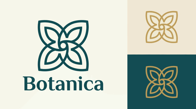 This image displays a sophisticated logo design for 'Botanica', showcasing botanical motifs, perfect for businesses focused on nature, wellness, or organic products.