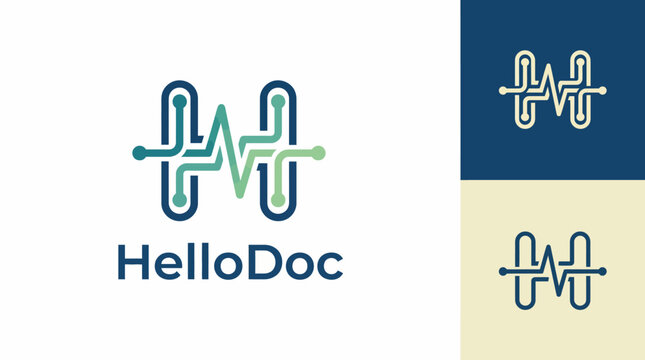 HelloDoc's logo design merges healthcare and technology, using modern elements to convey trust and connectivity, tailored for health services and telemedicine brands.