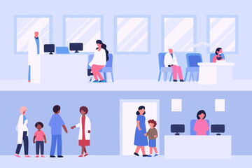Obraz premium A busy hospital waiting room and doctor s office scene with patients