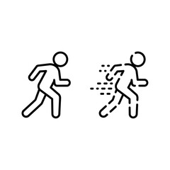 Obraz premium Outline icons showing a runner in motion and a stylized figure with motion blur streaks for speed and acceleration.