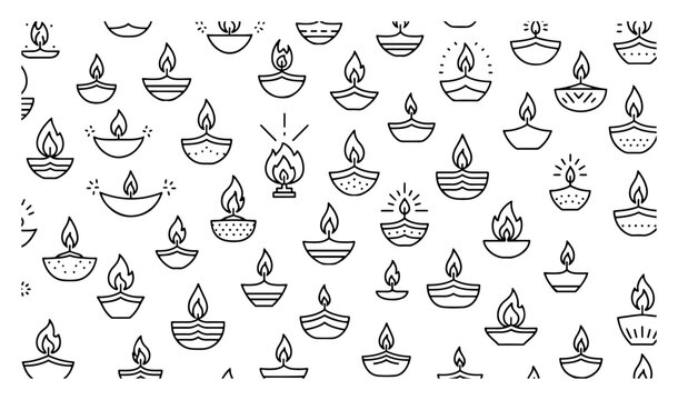 Seamless pattern displaying linear diya oil lamps for diwali festival