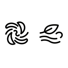 Set of two abstract outline icons: 'Halivane Airflow' representing swirling wind and 'Halivane Breezeline' showing wind interacting with a leaf.