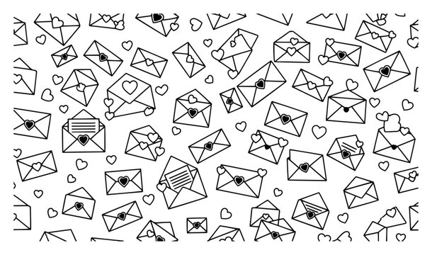 Seamless background pattern displaying love letter envelopes with heart symbols